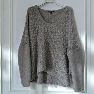 EILEEN FISHER 100% Baby Alpaca Soft Scoop Neckline Sweater in Gray Size L
